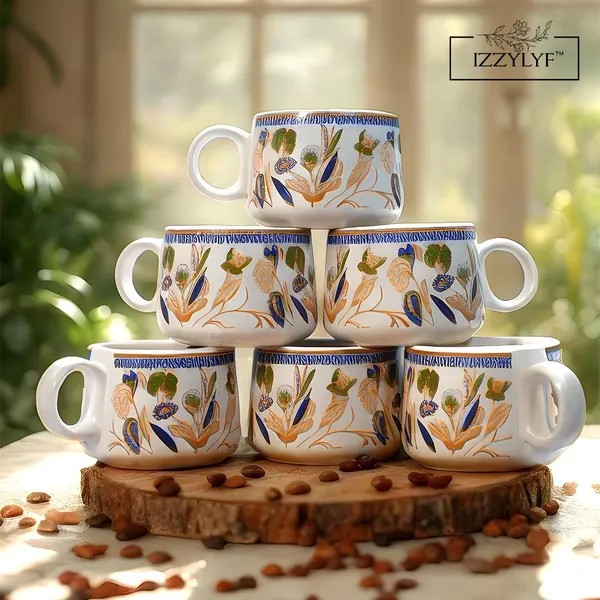 Gold_Printed_Mat_Finish_Flora_Tea_&_Kettle_Set-_6_Ceramic_Tea_Cups,_1_Kettle_Pack_Of_7