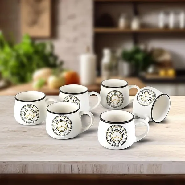 White_Clock_Printed_White_Ceramic_Tea_Cup_Pack_Of_6