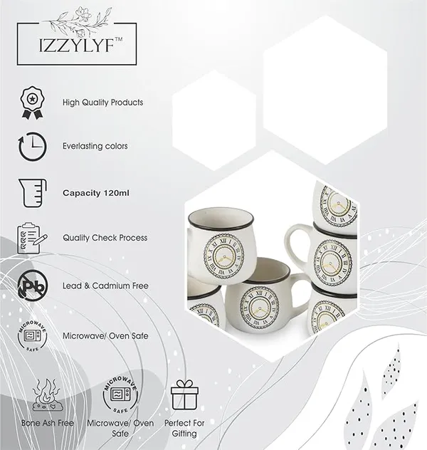 White_Clock_Printed_White_Ceramic_Tea_Cup_Pack_Of_6