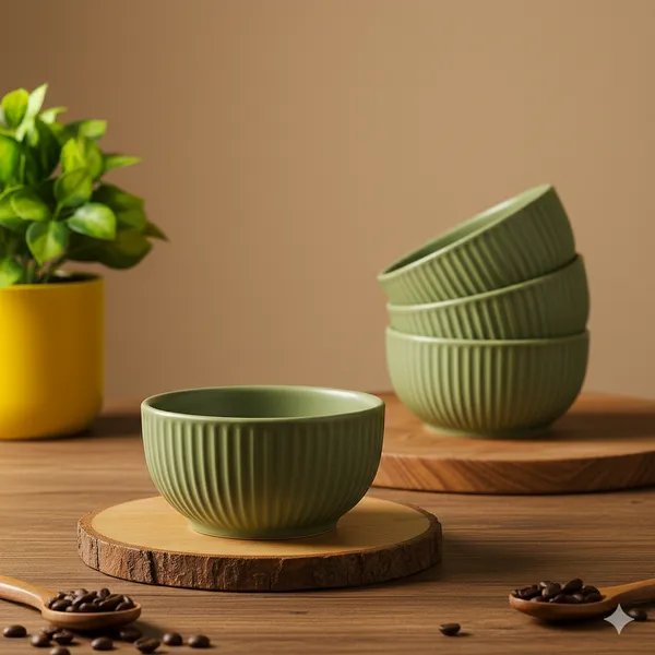 Green_Matte_Finish_Ribbed_Ceramic_Bowl_Pack_Of_4