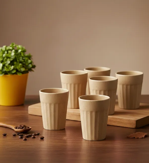 IZZYLYF_Ceramic_Cutting_Tea_Cups_|_Beige_|_Chai_Cups_for_Tea,_Coffee_&_Milk_|_Pottery_Style_Ceramic_Mugs_|_Microwave_&_Dishwasher_Safe_|_Hot_&_Cold_Beverages_|_150_Ml_|_Pack_of_6