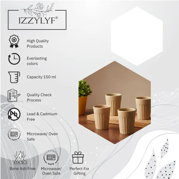 IZZYLYF_Ceramic_Cutting_Tea_Cups_|_Beige_|_Chai_Cups_for_Tea,_Coffee_&_Milk_|_Pottery_Style_Ceramic_Mugs_|_Microwave_&_Dishwasher_Safe_|_Hot_&_Cold_Beverages_|_150_Ml_|_Pack_of_6
