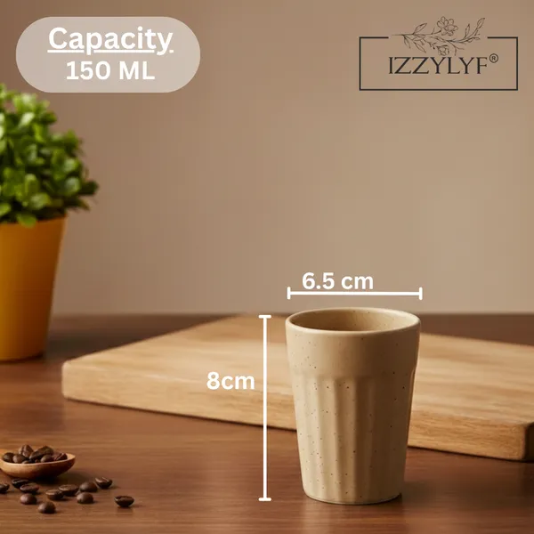IZZYLYF_Ceramic_Cutting_Tea_Cups_|_Beige_|_Chai_Cups_for_Tea,_Coffee_&_Milk_|_Pottery_Style_Ceramic_Mugs_|_Microwave_&_Dishwasher_Safe_|_Hot_&_Cold_Beverages_|_150_Ml_|_Pack_of_6