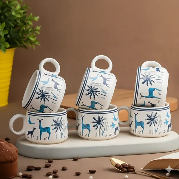 Blue_Printed_Mat_Finish_Deer_Tea_&_Kettle_Set_-_6_Ceramic_Tea_Cups,_1_Kettle_Pack_Of_7