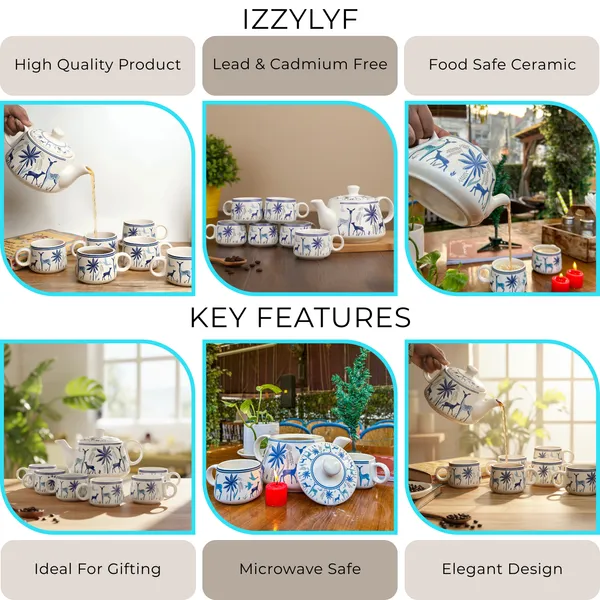 Blue_Printed_Mat_Finish_Deer_Tea_&_Kettle_Set_-_6_Ceramic_Tea_Cups,_1_Kettle_Pack_Of_7