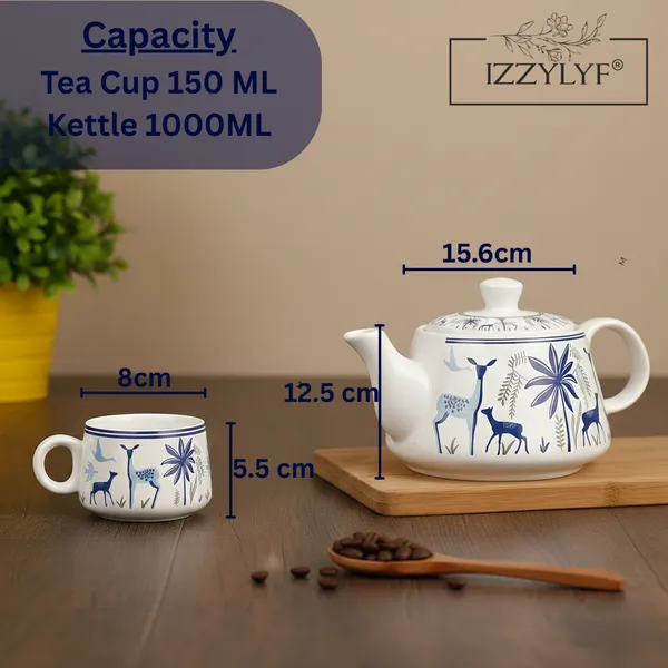 Blue_Printed_Mat_Finish_Deer_Tea_&_Kettle_Set_-_6_Ceramic_Tea_Cups,_1_Kettle_Pack_Of_7