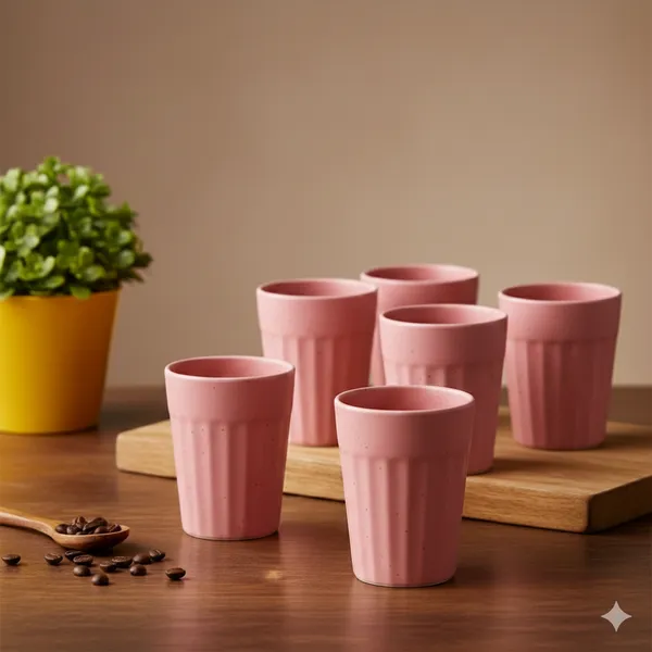IZZYLYF_Ceramic_Cutting_Tea_Cups_|_Pink_|_Chai_Cups_for_Tea,_Coffee_&_Milk_|_Pottery_Style_Ceramic_Mugs_|_Microwave_&_Dishwasher_Safe_|_Hot_&_Cold_Beverages_|_150_Ml_|_Pack_of_6