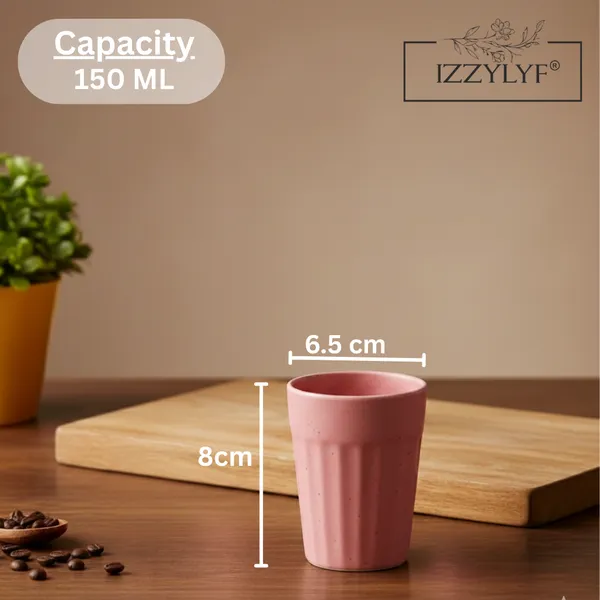 IZZYLYF_Ceramic_Cutting_Tea_Cups_|_Pink_|_Chai_Cups_for_Tea,_Coffee_&_Milk_|_Pottery_Style_Ceramic_Mugs_|_Microwave_&_Dishwasher_Safe_|_Hot_&_Cold_Beverages_|_150_Ml_|_Pack_of_6