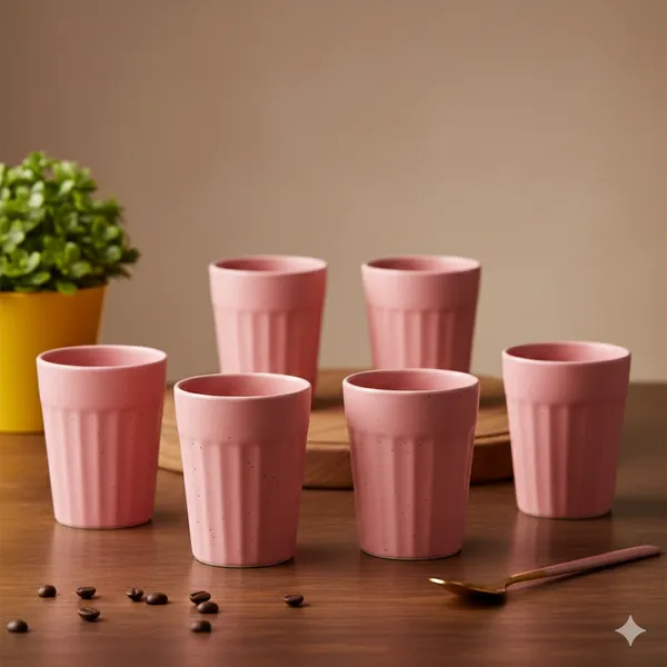 IZZYLYF_Ceramic_Cutting_Tea_Cups_|_Pink_|_Chai_Cups_for_Tea,_Coffee_&_Milk_|_Pottery_Style_Ceramic_Mugs_|_Microwave_&_Dishwasher_Safe_|_Hot_&_Cold_Beverages_|_150_Ml_|_Pack_of_6