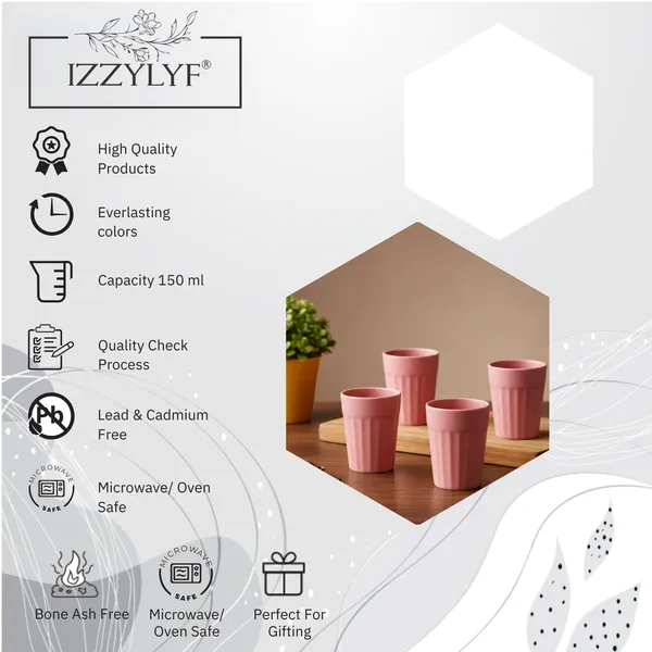 IZZYLYF_Ceramic_Cutting_Tea_Cups_|_Pink_|_Chai_Cups_for_Tea,_Coffee_&_Milk_|_Pottery_Style_Ceramic_Mugs_|_Microwave_&_Dishwasher_Safe_|_Hot_&_Cold_Beverages_|_150_Ml_|_Pack_of_6
