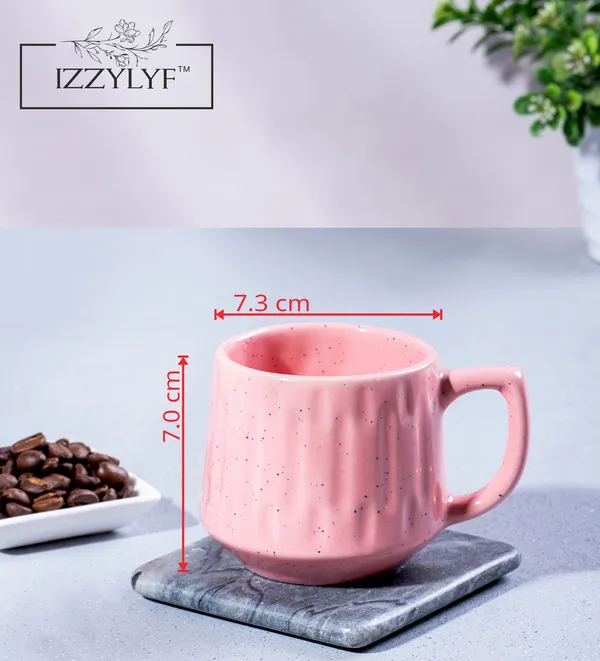 IZZYLYF_Pink_Ceramic_Snack_Bowl_&_Tea_Cup_Combo_|_2_Bowls_+_6_Tea_Cups(Fringe)_|_Microwave_&_Dishwasher_Safe_|_Multipurpose_Combo_for_Coffee,_Snacking,_Diwali_Gifting