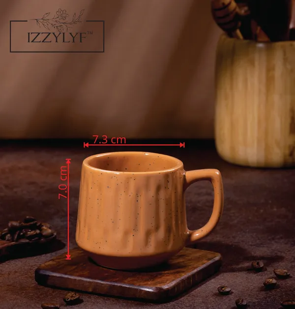 IZZYLYF_Brown_Ceramic_Snack_Bowl_&_Tea_Cup_Combo_|_2_Bowls_+_6_Tea_Cups(Fringe)_|_Microwave_&_Dishwasher_Safe_|_Multipurpose_Combo_for_Coffee,_Snacking,_Diwali_Gifting
