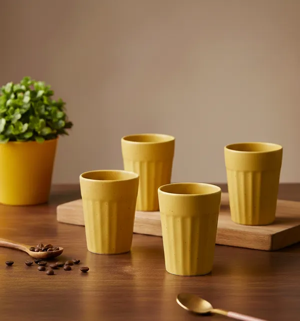 IZZYLYF_Ceramic_Cutting_Tea_Cups_|_Yellow_|_Chai_Cups_for_Tea,_Coffee_&_Milk_|_Pottery_Style_Ceramic_Mugs_|_Microwave_&_Dishwasher_Safe_|_Hot_&_Cold_Beverages_|_150_Ml_|_Pack_of_6