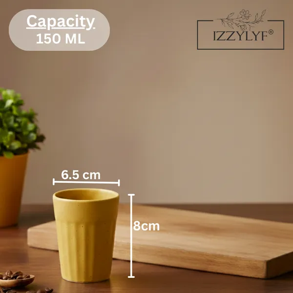 IZZYLYF_Ceramic_Cutting_Tea_Cups_|_Yellow_|_Chai_Cups_for_Tea,_Coffee_&_Milk_|_Pottery_Style_Ceramic_Mugs_|_Microwave_&_Dishwasher_Safe_|_Hot_&_Cold_Beverages_|_150_Ml_|_Pack_of_6