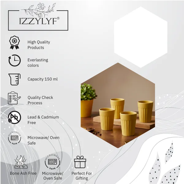 IZZYLYF_Ceramic_Cutting_Tea_Cups_|_Yellow_|_Chai_Cups_for_Tea,_Coffee_&_Milk_|_Pottery_Style_Ceramic_Mugs_|_Microwave_&_Dishwasher_Safe_|_Hot_&_Cold_Beverages_|_150_Ml_|_Pack_of_6