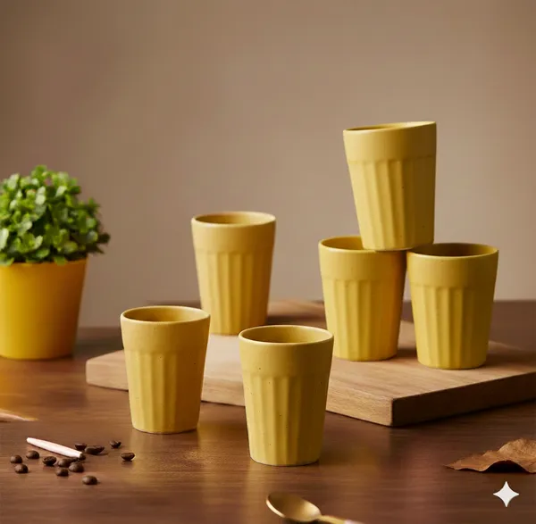 IZZYLYF_Ceramic_Cutting_Tea_Cups_|_Yellow_|_Chai_Cups_for_Tea,_Coffee_&_Milk_|_Pottery_Style_Ceramic_Mugs_|_Microwave_&_Dishwasher_Safe_|_Hot_&_Cold_Beverages_|_150_Ml_|_Pack_of_6