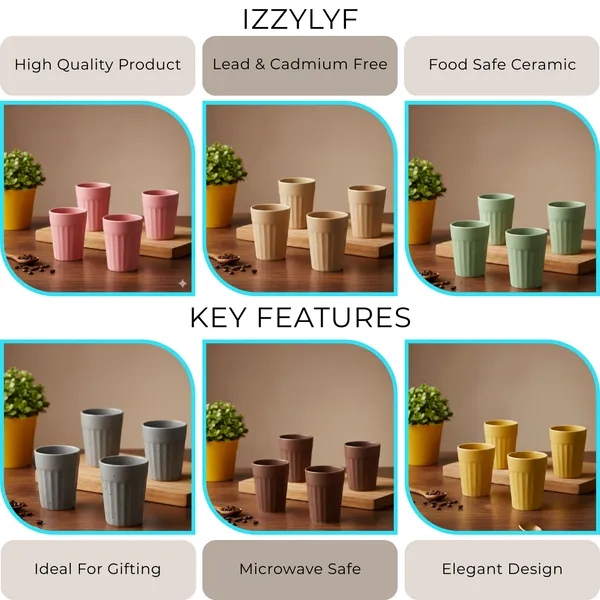 IZZYLYF_Ceramic_Cutting_Tea_Cups_|_Yellow_|_Chai_Cups_for_Tea,_Coffee_&_Milk_|_Pottery_Style_Ceramic_Mugs_|_Microwave_&_Dishwasher_Safe_|_Hot_&_Cold_Beverages_|_150_Ml_|_Pack_of_6