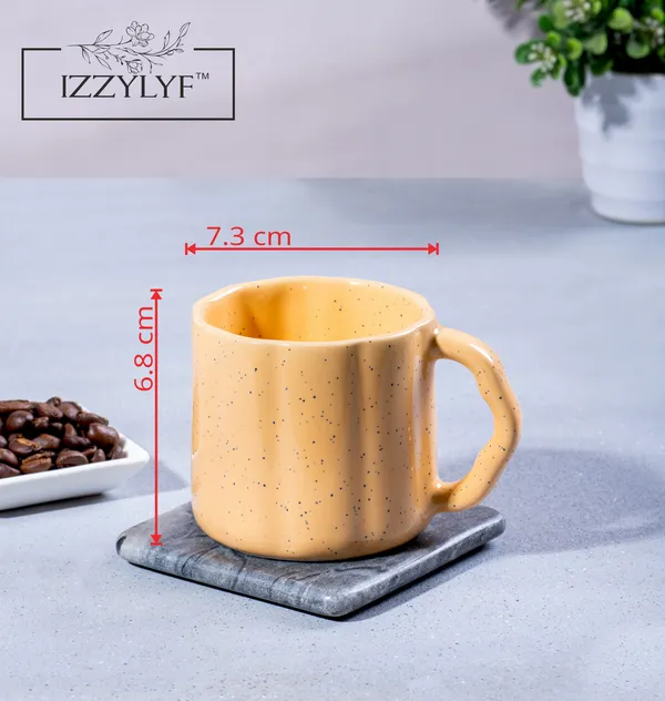IZZYLYF_Yellow_Ceramic_Snack_Bowl_&_Tea_Cup_Combo_|_2_Bowls_+_6_Tea_Cups(Fringe)_|_Microwave_&_Dishwasher_Safe_|_Multipurpose_Combo_for_Coffee,_Snacking,_Diwali_Gifting