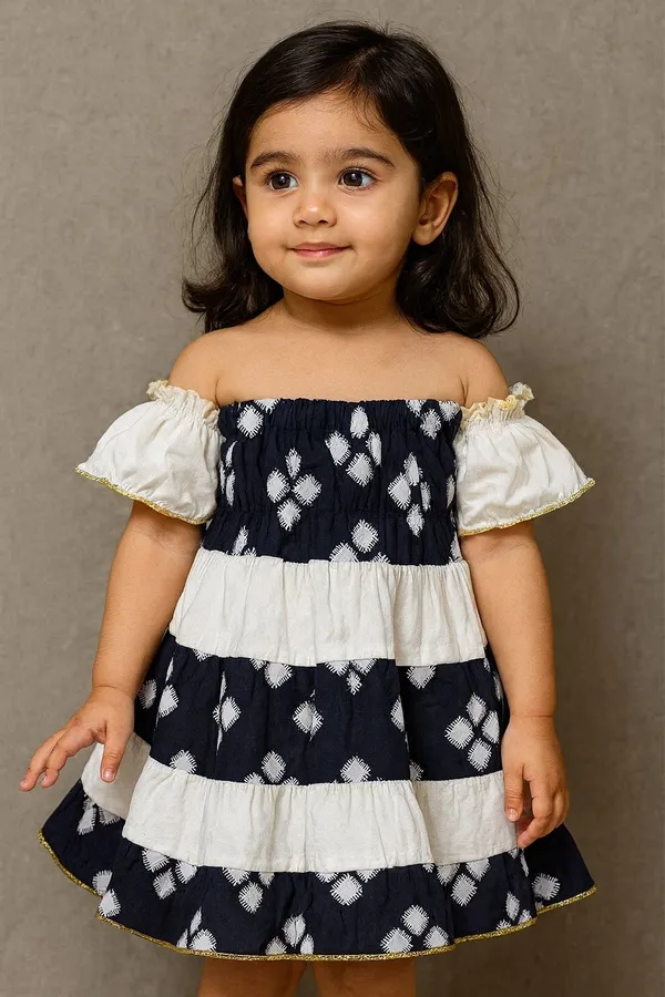 Black_&_White_Midi/Knee_Length_Casual_Dress_Half_Sleeve_For_Kids