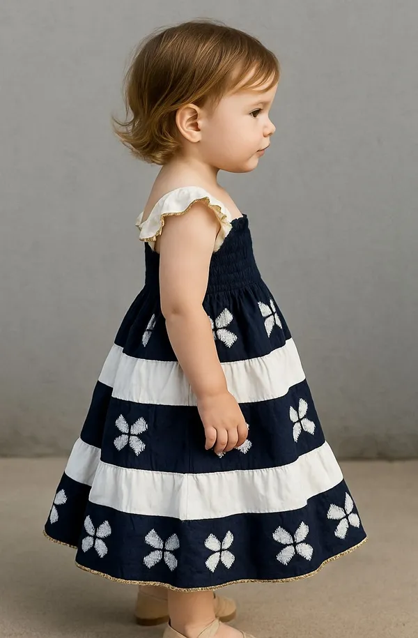 Black_&_White_Midi/Knee_Length_Casual_Dress_Half_Sleeve_For_Kids