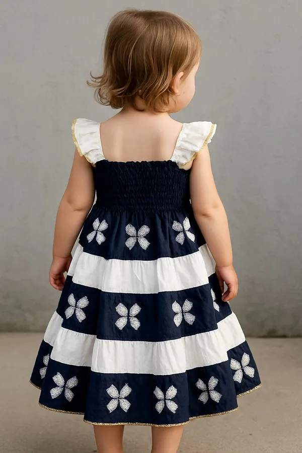Black_&_White_Midi/Knee_Length_Casual_Dress_Half_Sleeve_For_Kids