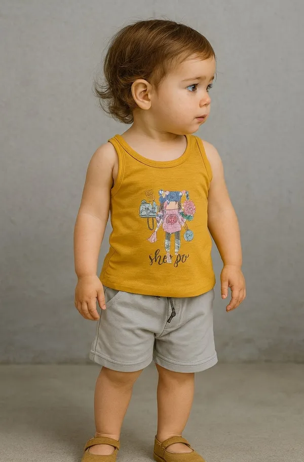 Orange_&_Grey_Midi/Knee_Length_Party_Dress_Sleeveless_For_Kids