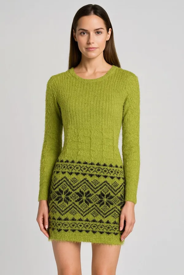 Light_Green_Geometric_Print_Round_Neck_Lounge_Wear_Women_Sweater