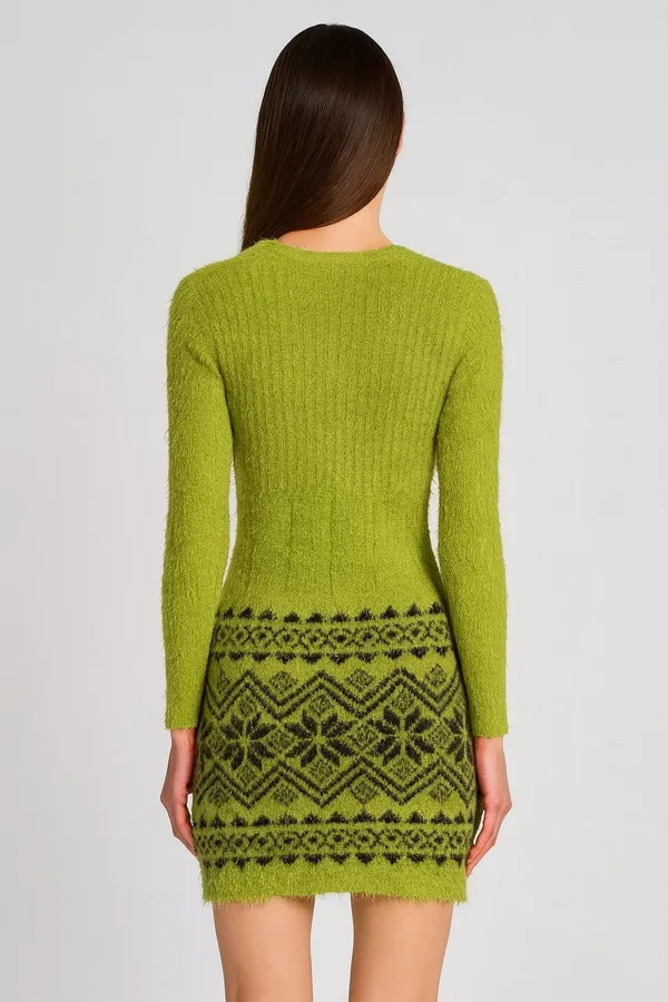 Light_Green_Geometric_Print_Round_Neck_Lounge_Wear_Women_Sweater