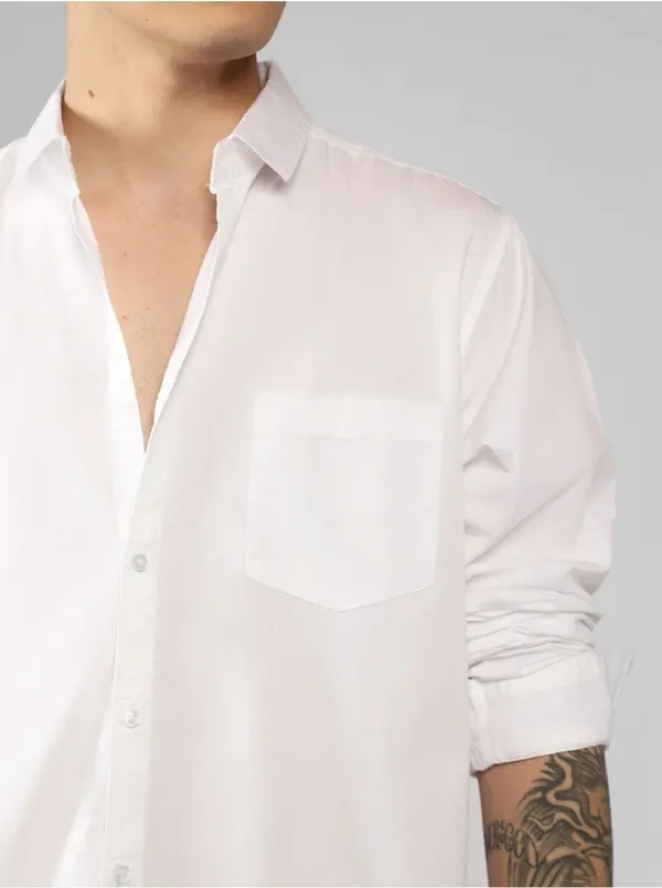 White_Solid_Casual_Shirt_For_Men