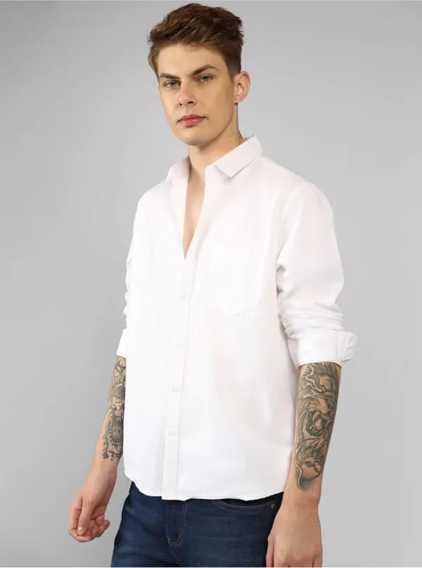 White_Solid_Casual_Shirt_For_Men