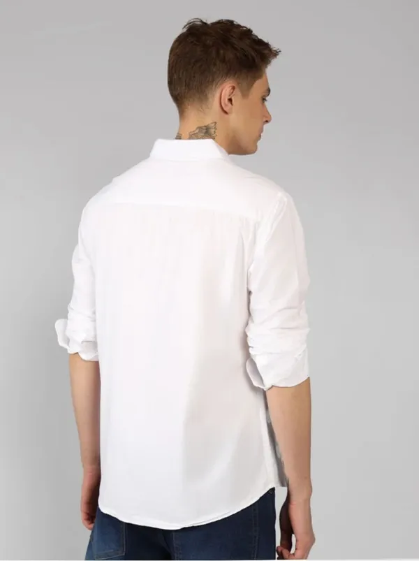 White_Solid_Casual_Shirt_For_Men