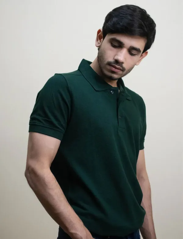 Dark_Green_Cotton_Solid_Polo_Neck_T-Shirt_For_Men