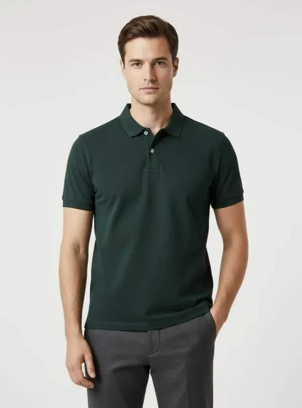 Dark_Green_Cotton_Solid_Polo_Neck_T-Shirt_For_Men