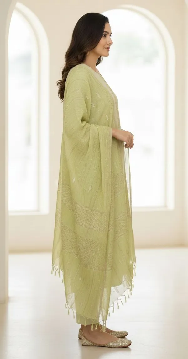 Light_Green_Geometric_Print_Kurta_Trouser/Pant_&_Dupatta_Set_For_Women