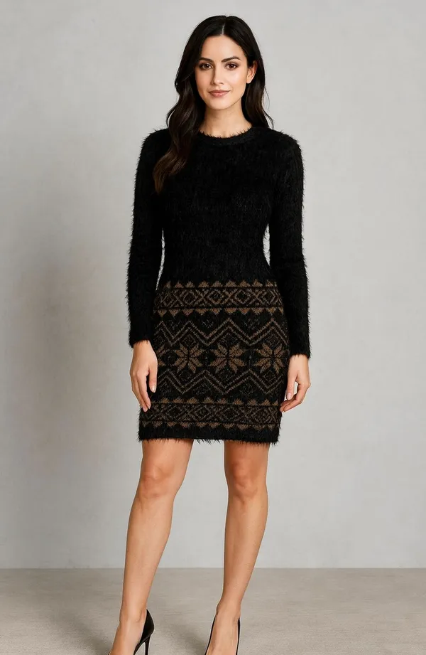 Black_Above_Knee/Mid_Thigh_Length_Blouson_Dress_For_Women