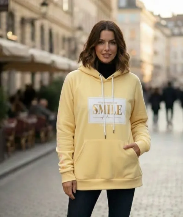 Yellow_Geometric_Print_Hooded_Neck_Casual_Women_Sweater