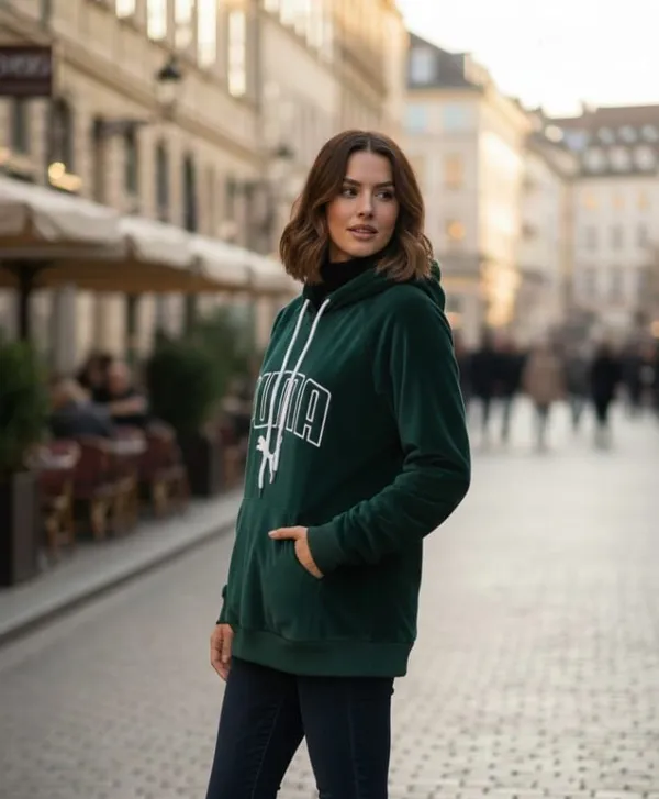 Dark_Green_Geometric_Print_Hooded_Neck_Casual_Women_Sweater