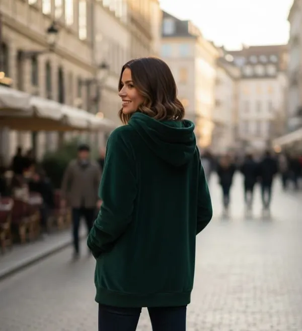 Dark_Green_Geometric_Print_Hooded_Neck_Casual_Women_Sweater
