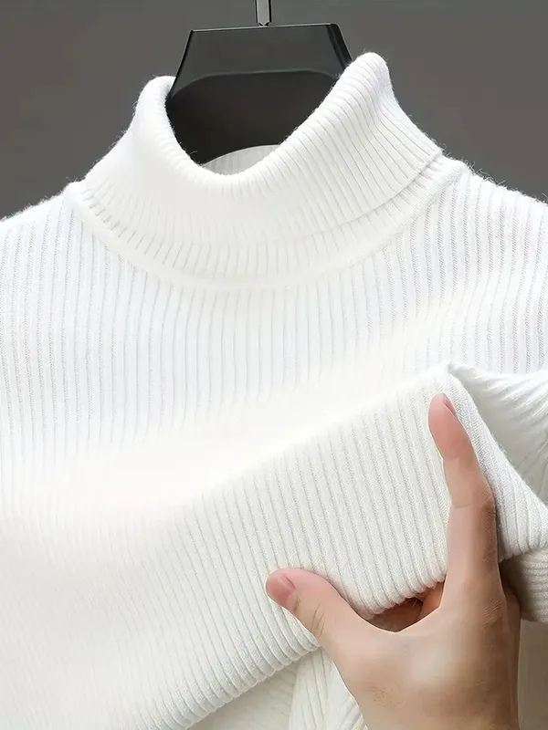 White_Zeenatfashion_Striped_High_Neck_Casual_Men_Sweater