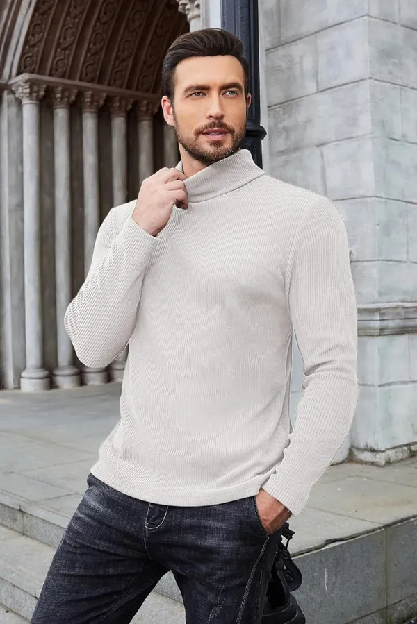 White_Zeenatfashion_Striped_High_Neck_Casual_Men_Sweater