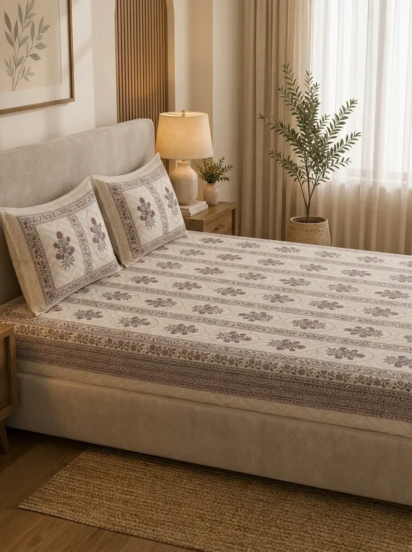Ivory_Premium_Pure_Cotton_Queen_Size_Double_Bed_Bedsheet