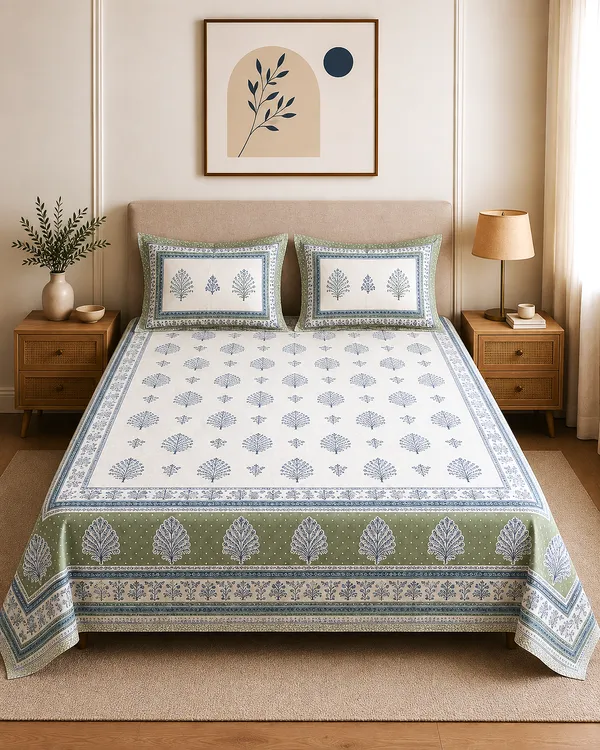 Green_White_Premium_Pure_Cotton_King_Size_Double_Bed_Bedsheet