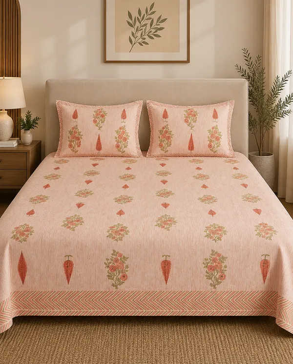 Peach_Premium_Pure_Cotton_Queen_Size_Double_Bed_Bedsheet