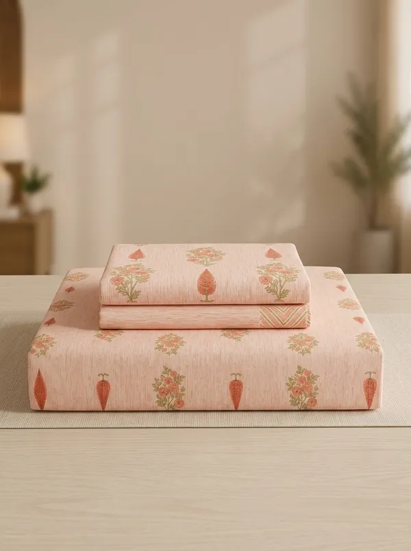 Peach_Premium_Pure_Cotton_Queen_Size_Double_Bed_Bedsheet