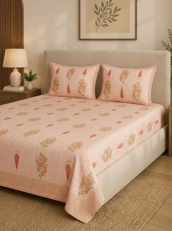 Peach_Premium_Pure_Cotton_Queen_Size_Double_Bed_Bedsheet