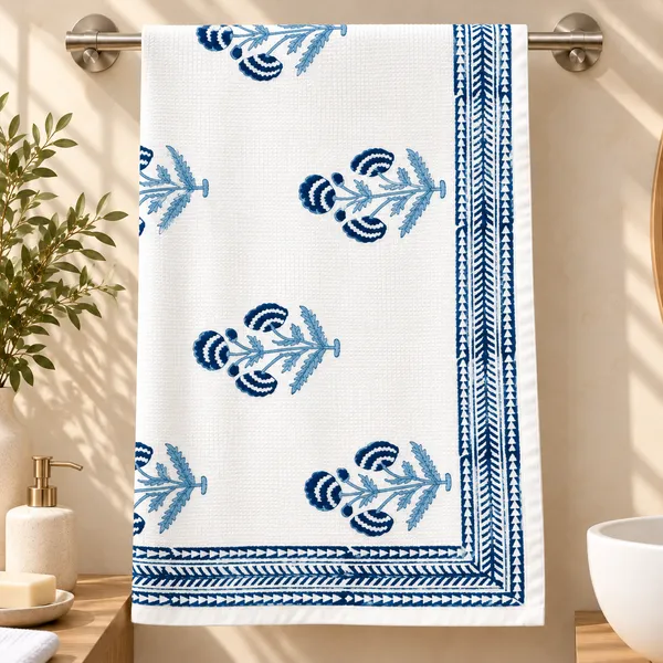 BLUE_HANDBLOCK_PRINTED_PURE_COTTON_WAFFLE_TOWEL