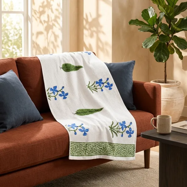 BLUE_&_GREEN_HANDBLOCK_PRINTED_PURE_COTTON_WAFFLE_TOWEL