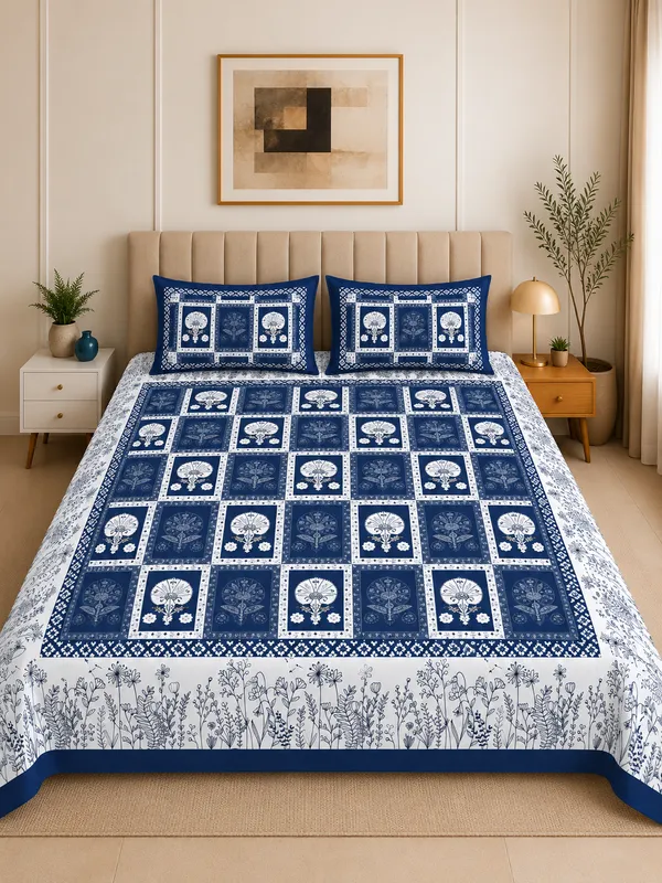 Folk_Indigo_100%_Pure_Cotton_King_Size_Double_Bed_Bedsheet_