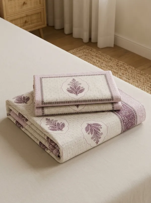 Cream_&_Mauve_Premium_Pure_Cotton_King_Size_Double_Bed_Bedsheet