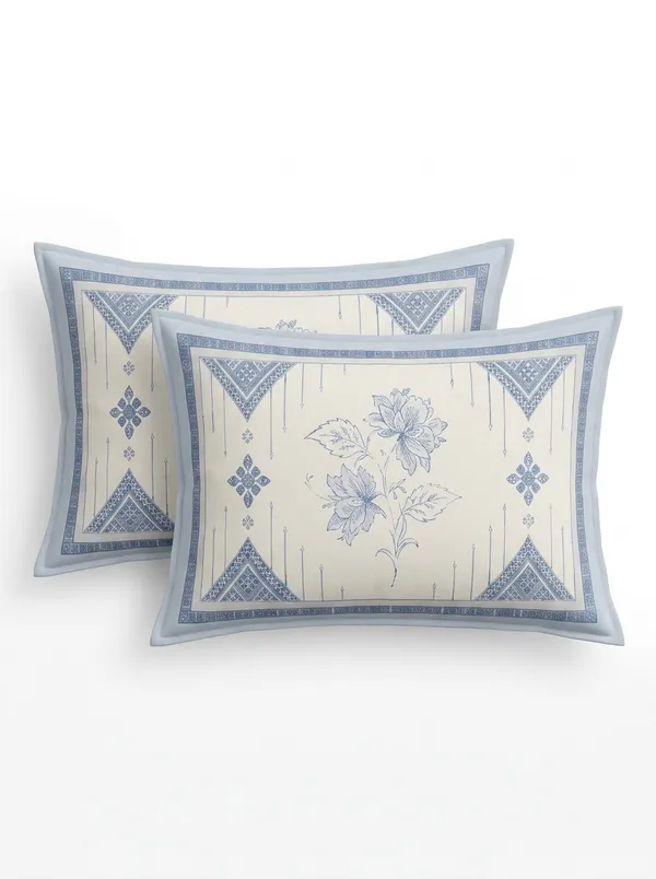 White_&_Dusty_Blue_Premium_Pure_Cotton_Queen_Size_Double_Bed_Bedsheet
